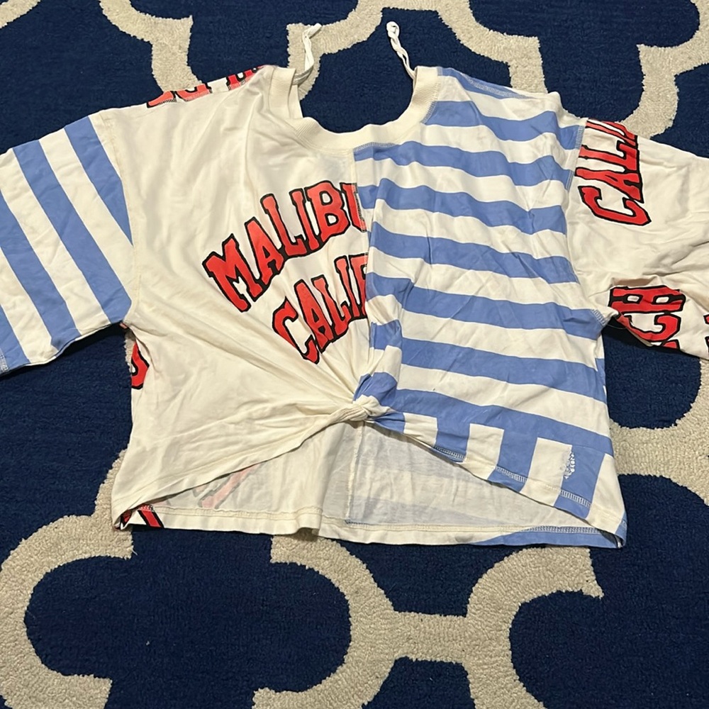 Free People Striped Malibu Graphic Short Sleeve Tee in Blue, White, Red - Picture 4 of 7